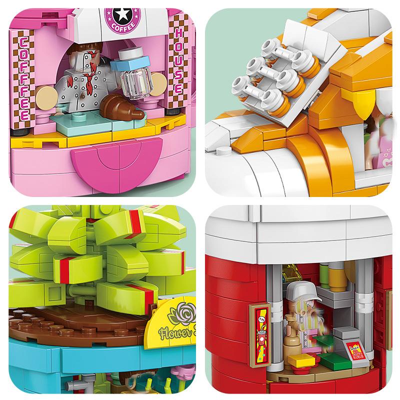 8 Style Mini Street View City Architecture Building Blocks Snack Store Shop House Model Bricks Puzzle Castle Toys for Children