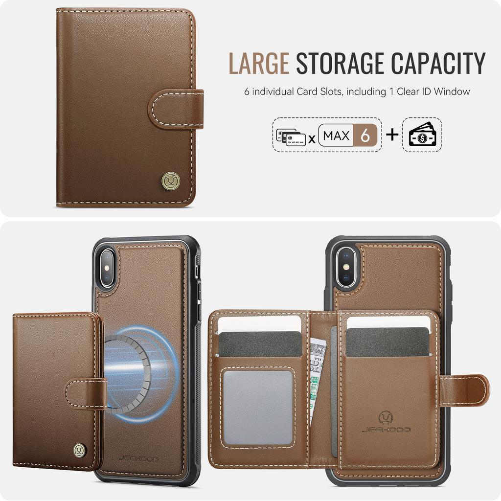 Pro iPhone XS Max 6,5 palce Pouzdro JEEHOOD J09 s držákem na karty s RFID blokováním Kožený zadní kryt telefonu Kompatibilní s MagSafe
