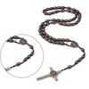 Christian Handmade Wooden Rosary Necklace Prayer Beads with Holy Soil Medal and Cross Bohemian Style for Men and Women