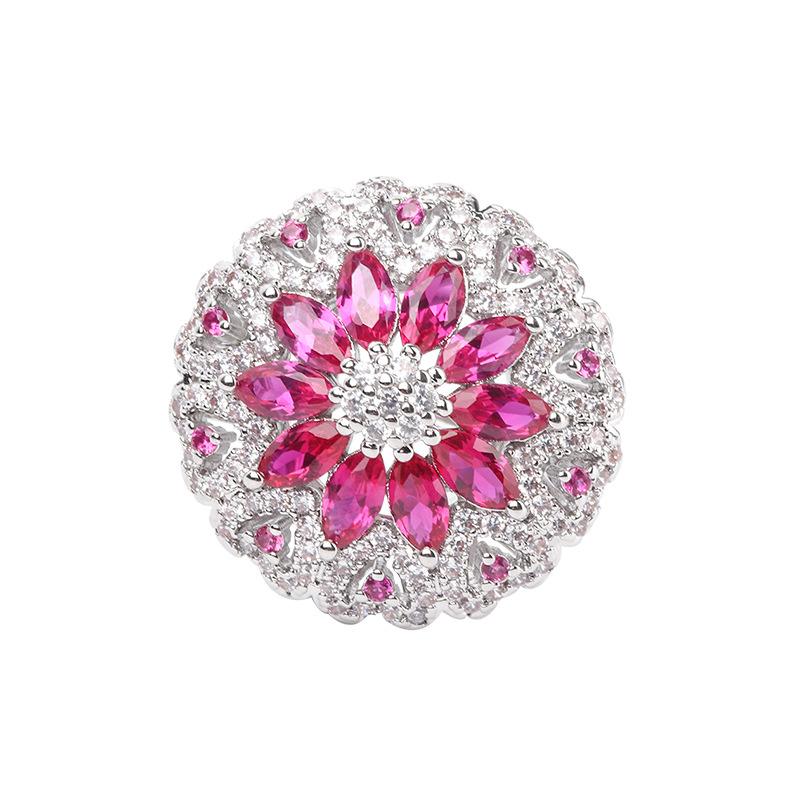 New Exquisite Green Tourmaline Ring Full Of Diamonds, Red Corundum Ring, Flower Light Luxury Green Crystal Zircon Ring.