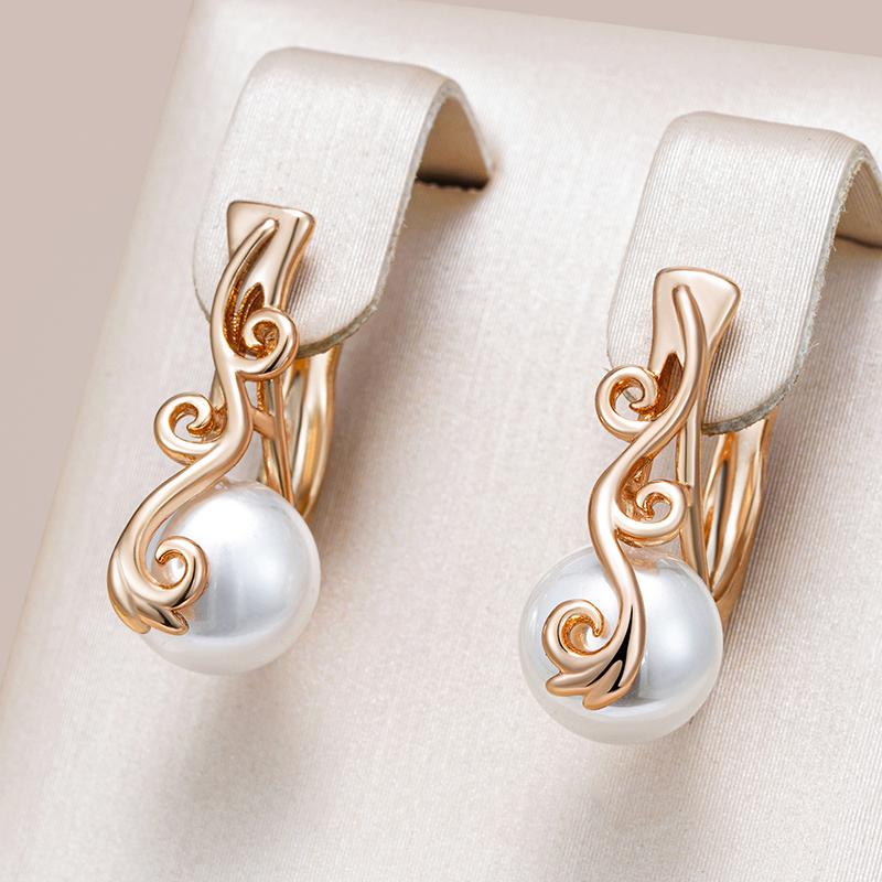 Luxury Pearl Dangle Earrings For Women Rose Gold Color Fine Ethnic Wedding Jewelry Trendy Easy Matching Accessories