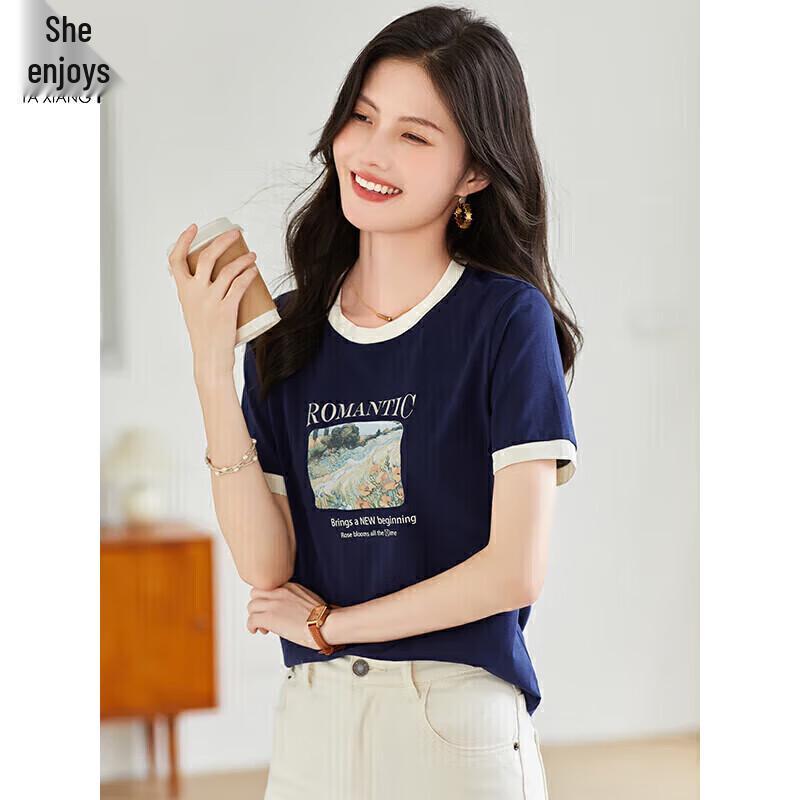 She Xiang Women s Versatile Printed Round Neck T-Shirt L