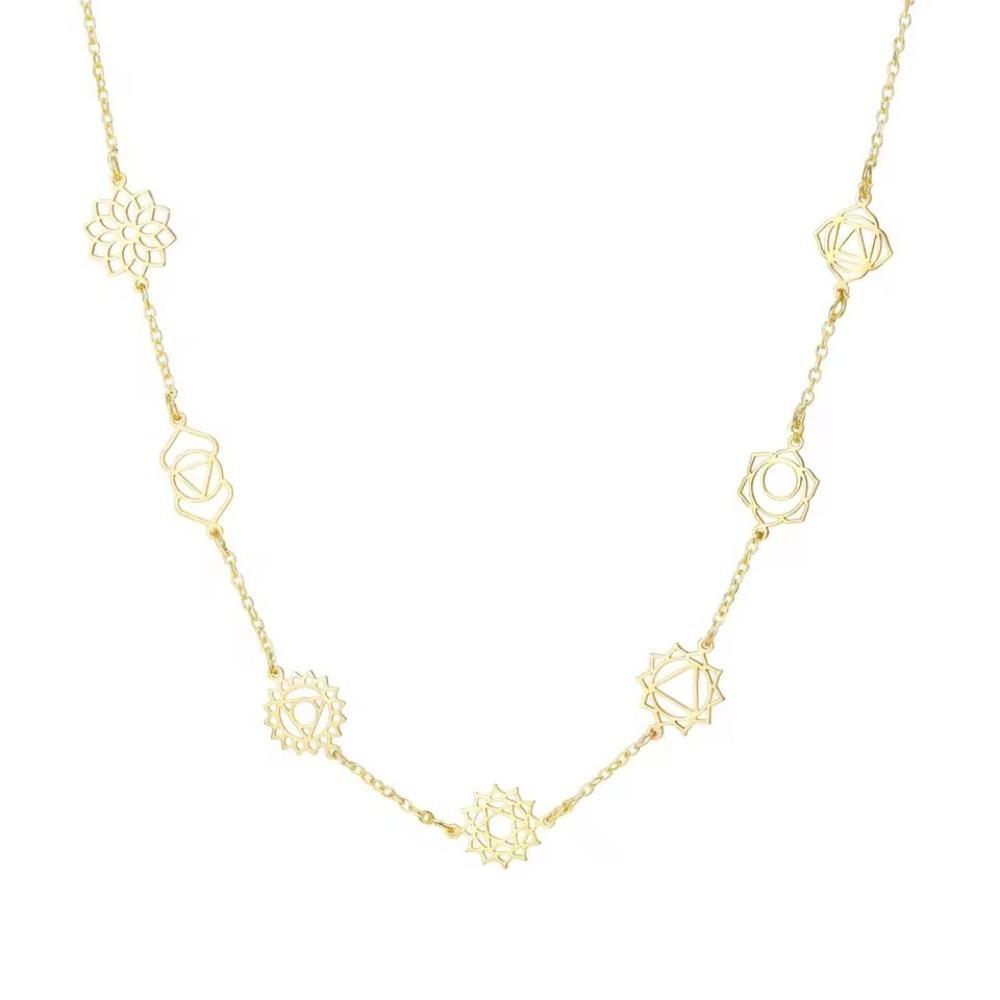 Gold Color Chakra Charm Choker Stainless Steel Energy Pendant Necklace  Women Jewelry