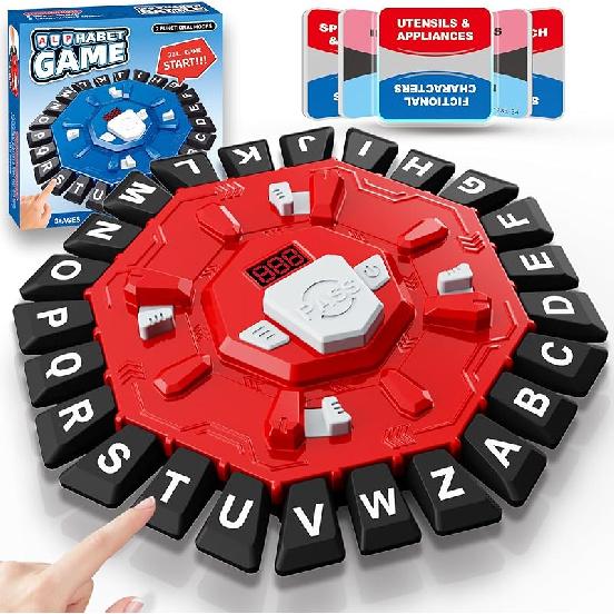 Word Game Family Board Games for Kids & Adults with 2 Modes,220 Topic Categories 24 Letters Pressing Games,Fun Fast-Paced Learning Game,35 Cards,LCD