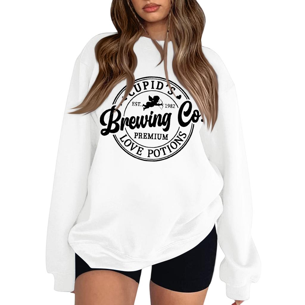 Women's Fashion Round Neck Long Sleeve Solid Color Valentine's Day Letter Top Sweatshirt