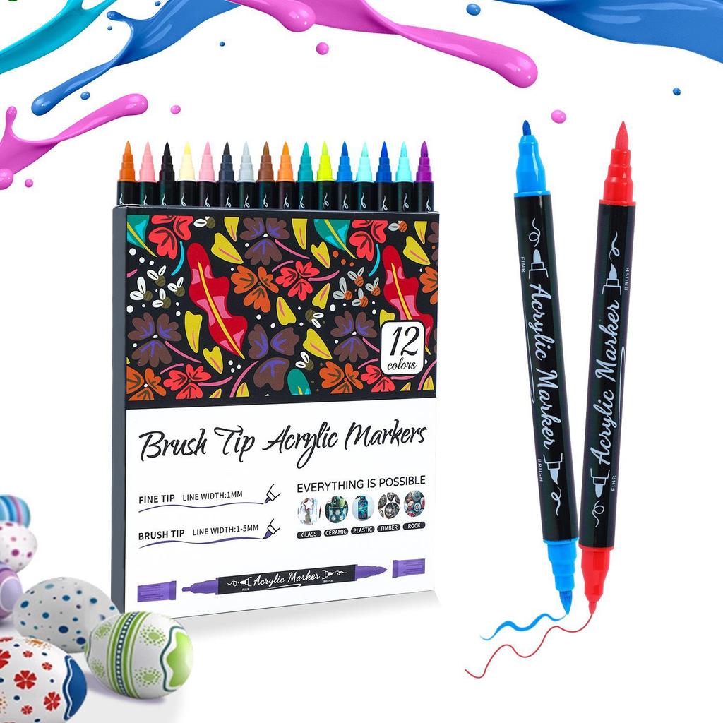 Double-Headed Acrylic Marker: Layered Doodle Pen Tip, Quick-Drying, Waterproof, Colored Marker.