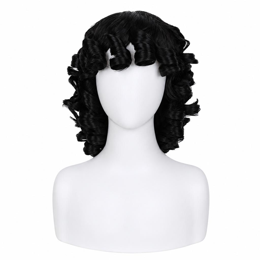 Direkt vom Hersteller Kurze Schwarze Jerry Locken Perücke Mit Pony Hitzebeständig Synthetisches Haar Damen Verstellbar Natürlicher Haaransatz Kleberlos Täglich