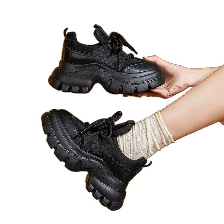 Inner height increase dad shoes women's leather spring and summer 2025 small man thick-soled fried street women's shoes muffin casual sneakers