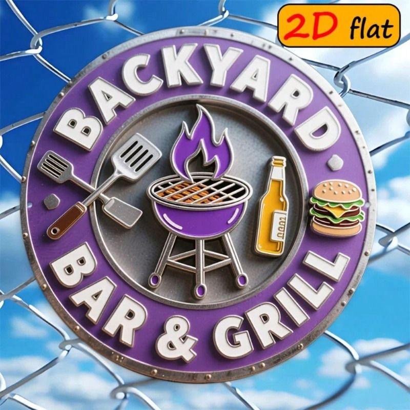 Round Metal Wall Art BBQ Beer Decor for Yard