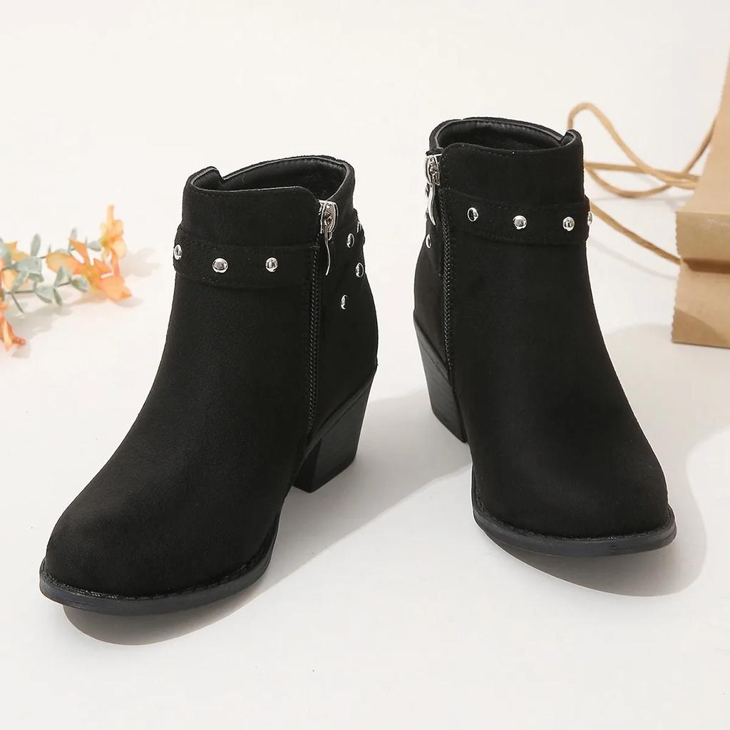 Printemps Bottines Courtes Filles Européennes et Américaines Rivets Chic Simple Polyvalentes pour Enfants Douces Respirantes Bottes pour Enfants PU