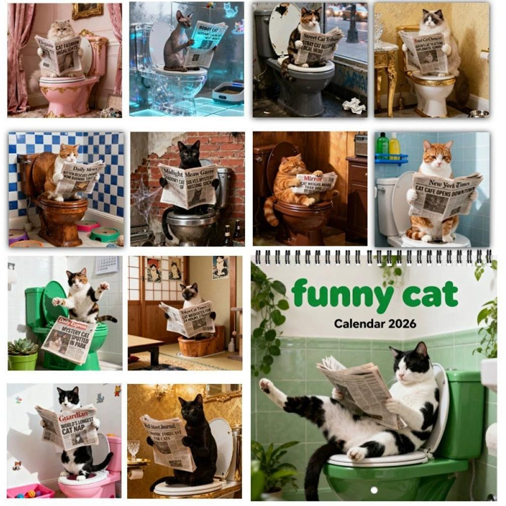 2026 Cat Fun Wall Calendar Green Paper Edition Bright and Non Fading Home Decoration Christmas Gift