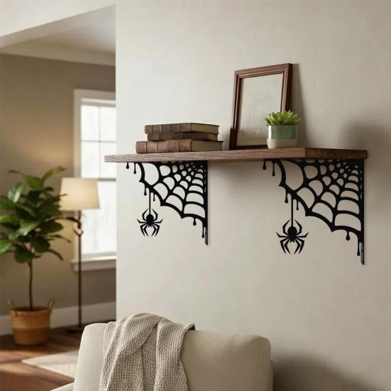 Gothic Home Accents 2Pcs Spider Web Corner Metal Wall Art, Signs Outdoor Decor, Housewarming Gift Minimalist Aesthetic Sculpture for