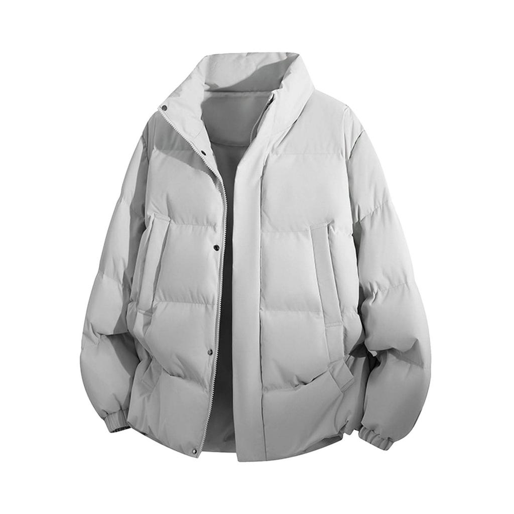 Men's And Women's Casual Solid-color Stand-up Collar Jackets, Men's Loose And Thick Cotton Jackets With Large Pockets