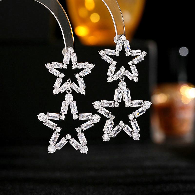 

Серьги-иглы из серебра 925 пробы, серьги в форме звезды, двухслойные пятиконечные звезды из черного циркония в стиле ретро.