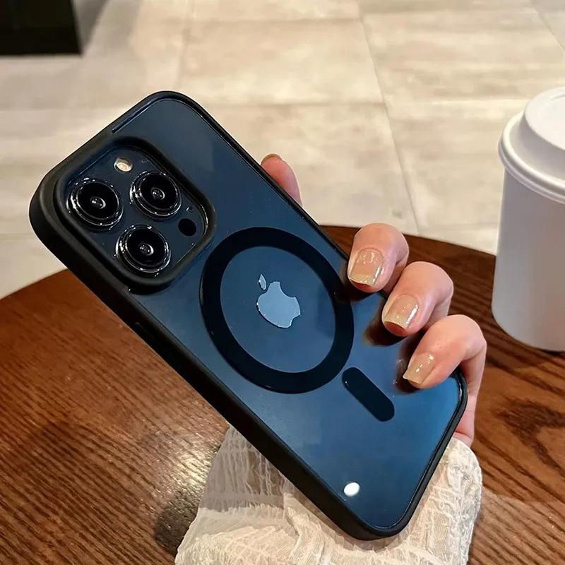 Funda transparente Magsafe de lujo para iPhone 16, 15, 14, 13, 12, 11 Pro, XS, XR Max, Mini Plus, de silicona suave con orificio para cámara grande y carga inalámbrica magnética.