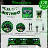 Videospiel-Partyzubehör, 128-teiliges Videospiel-Partygeschirr-Set – Videospielteller und -servietten, Becher, Tischdecken, Banner usw., Partydekorationszubehör