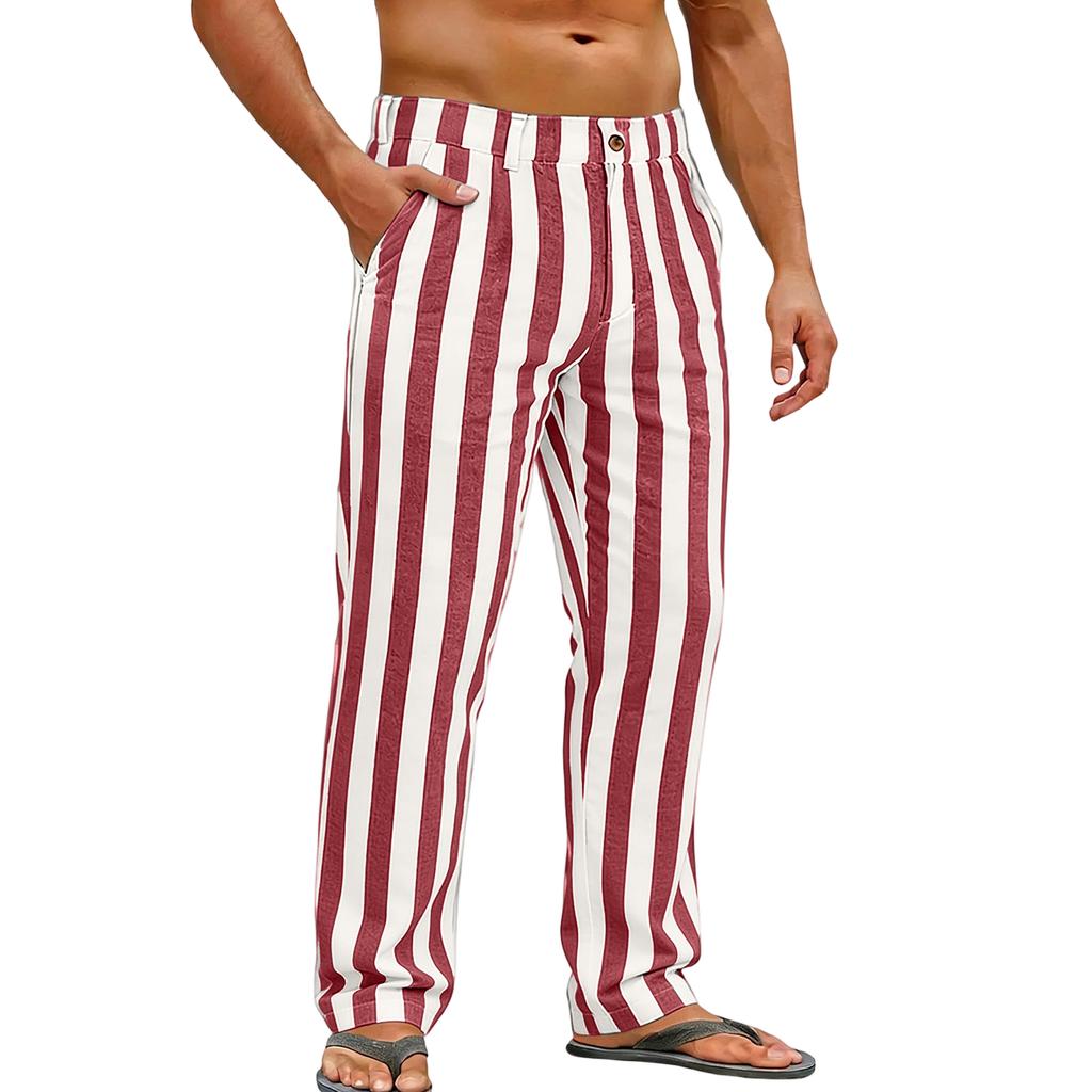 Men's Sporty Casual Striped Elastic Waist Straight Leg Pants