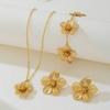 Exaggerated Metal Big Flower Earrings Necklaces Rings Set For Women Vintage Simple Geometric Texture Floral Wedding Jewelry Gift