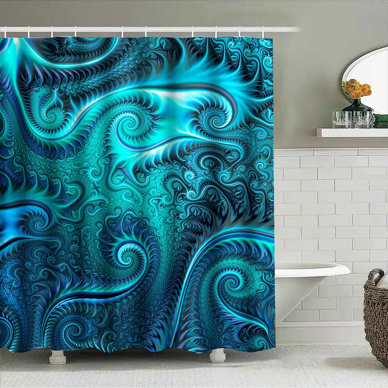Modern Blue Swirls Bath Shower Curtain Waterproof Fabric Decoration for Bathroom