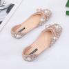 Single Shoes Women's Rhinestones 2025 Summer-autumn Korean Version of Internet Celebrity Bow Pumps Pearl Sleeves Flat Granny Shoes