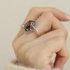 Luxury Temperament Oval Red Gemstone Ring for Women Retro New Chinese Style Adjustable Opening Stainless Steel Ring Jewelry Gift