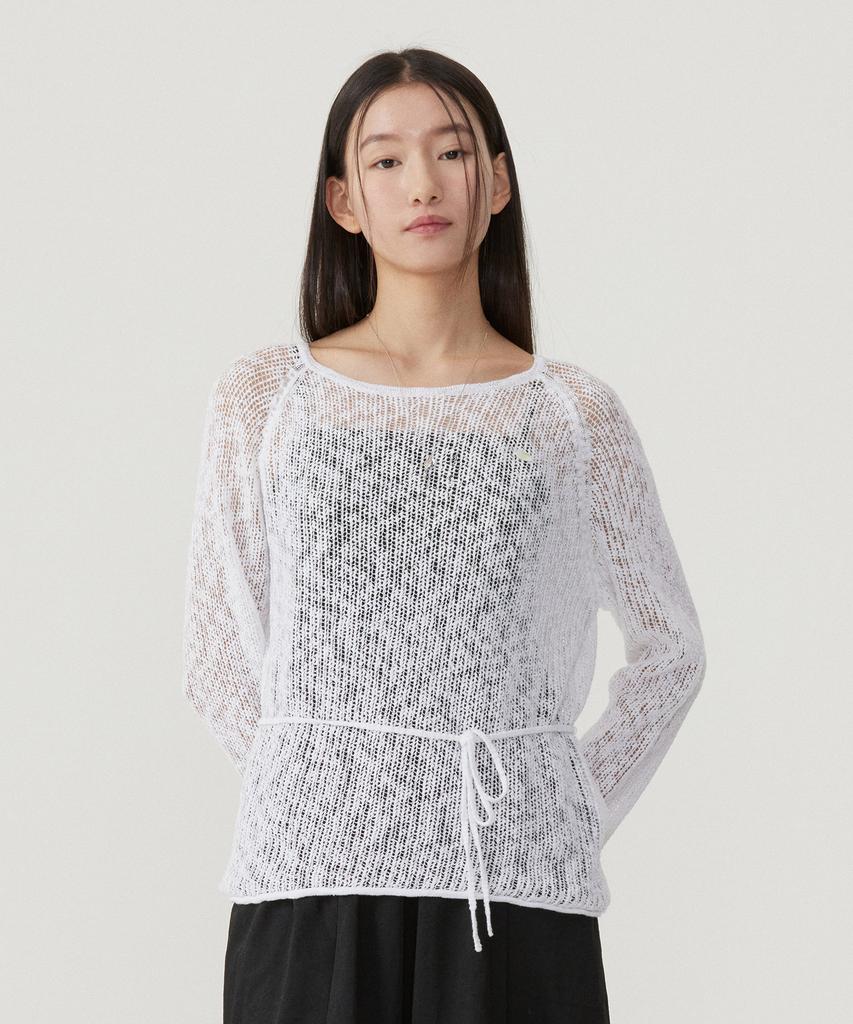 COVERNAT WOMAN Crochet Round Neck Knit White