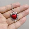 Gothic Romantic Handicrafts Silver Color-edged Red Black Sacred Heart Dangle Earrings Necklace for Women Halloween Party Jewelry