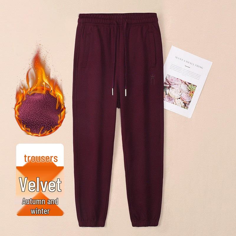 Women's Cream Fleece Sweatpants, Casual Loose Fit, Thickened for Autumn/Winter, Elastic and Warm Joggers, 420g.