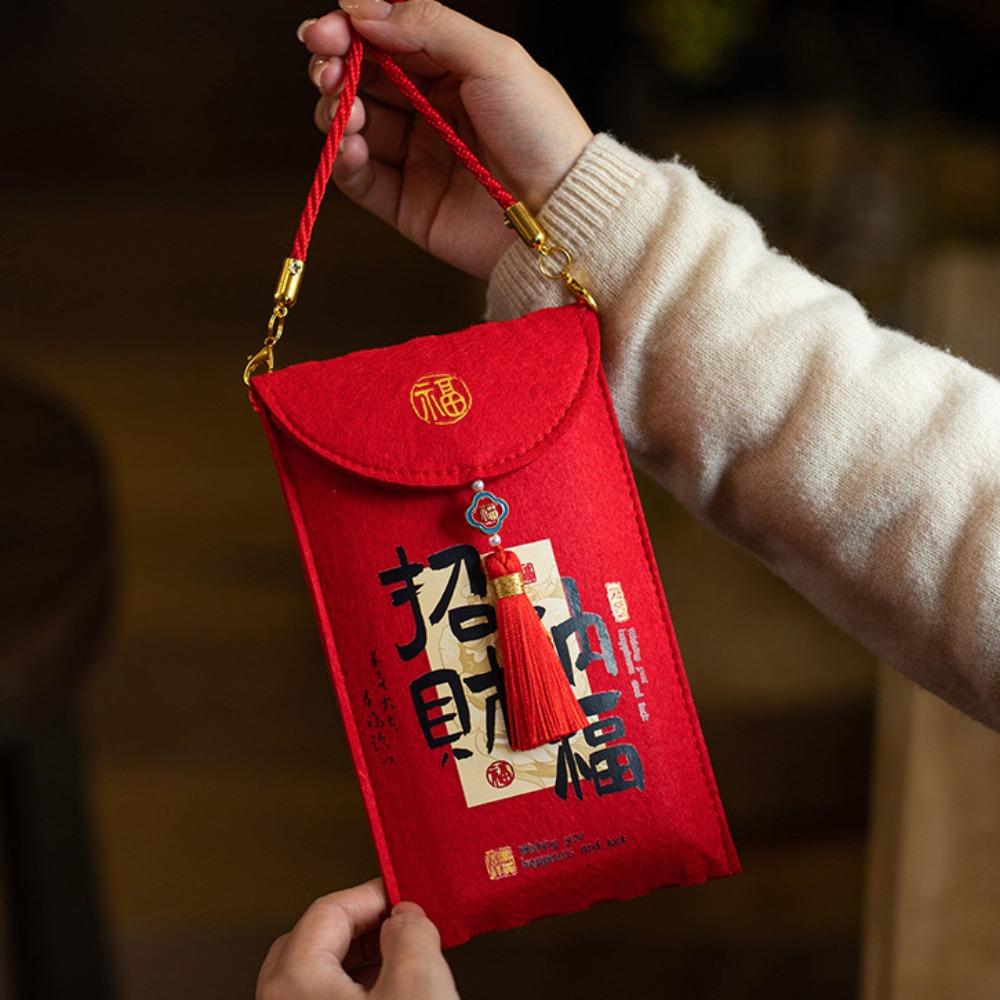 Felt Red Envelope Bag Blessing Words Red Packet Cute Shoulder Bag Child