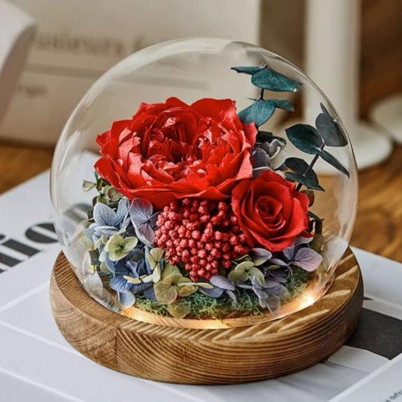 Eternal Flower Rose Glass Cover Finished Gift Box Valentine's Day Wedding Creative Gift for Girlfriend Eternal Flower Ornament