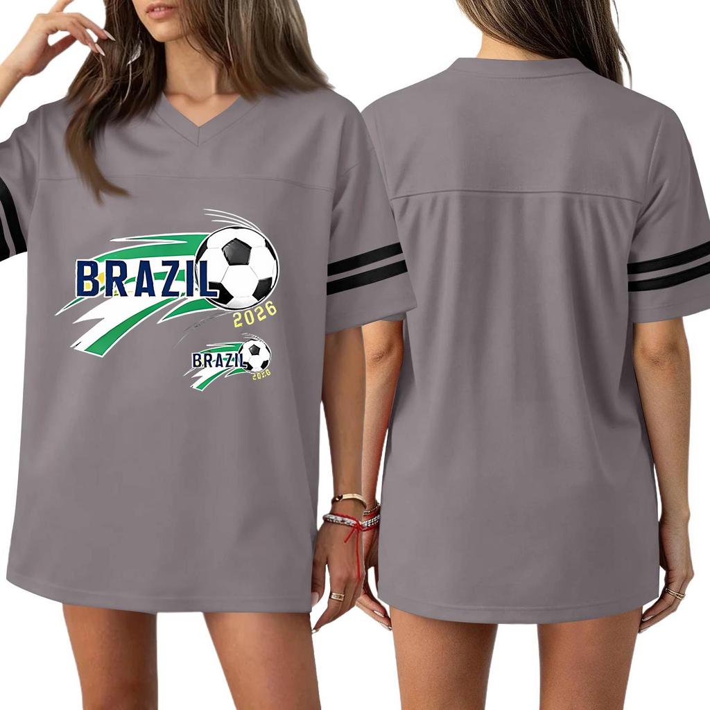 Women's Casual & Stylish V-Neck Sports — Print Short-Sleeve Athletic T-Shirt Top