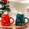 Creative Cartoon Cute Christmas Pattern Milk Coffee Cups, Ceramic Household Office Items, Porcelain Water Mugs With Lid Cup, 1Pc