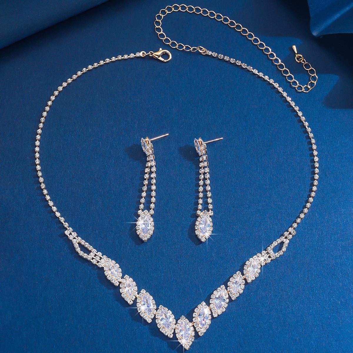 

Fashion Bridal Necklace Jewelry Set Zircon Rhinestone Tassel Necklace Earrings Two-Piece Set Women S Wedding Banquet Accessories