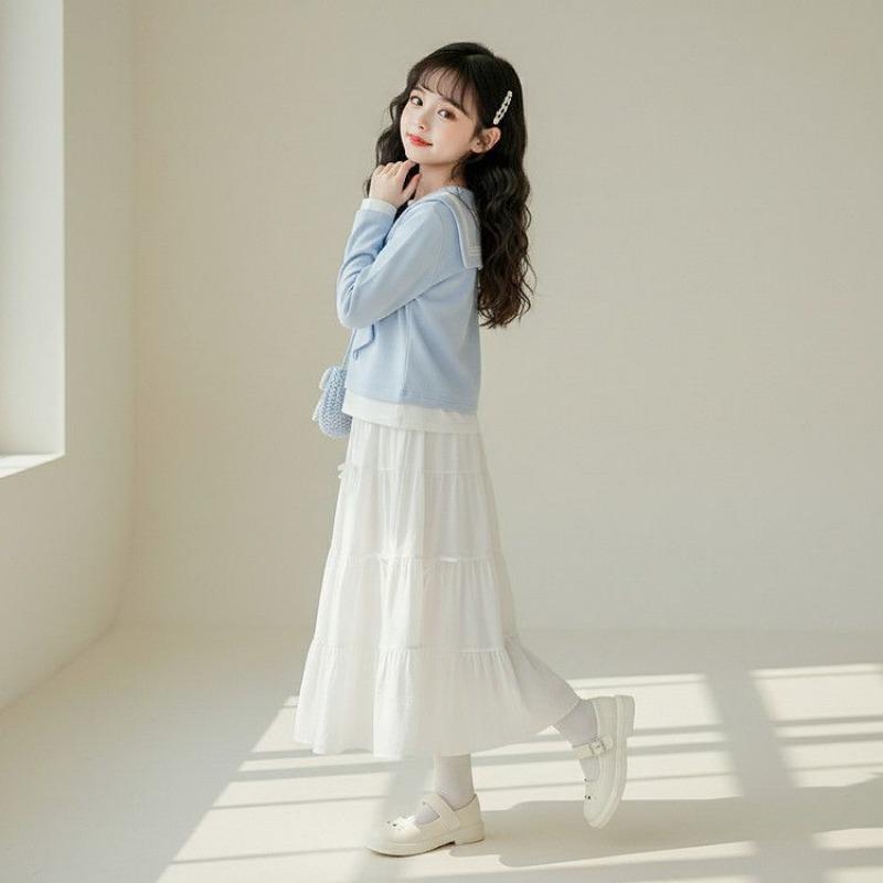 Girls' Sweet Set - Children's Fashion Long-Sleeved Top and Half-Dress Set