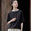 Johnature Women Casual Linen T-Shirts Summer O-Neck Short Sleeve Tees Solid Color Loose Women T-Shirts