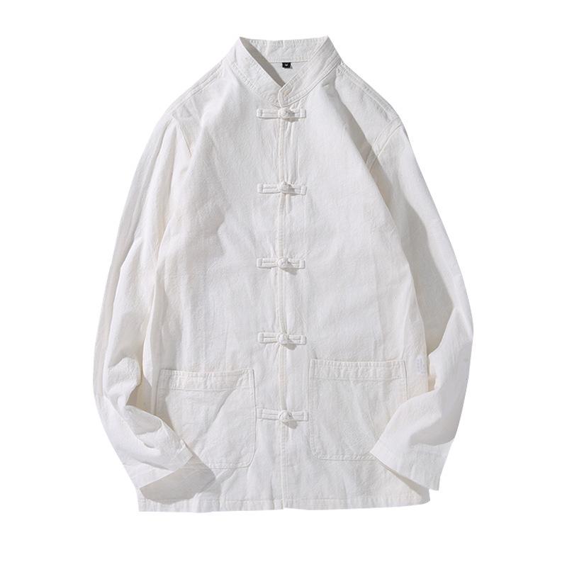 Ανδρικό Κινέζικο Ρετρό Πουκάμισο Tang Suit Μακρυμάνικο - Μονόχρωμο, Χαλαρό Στυλ για Τσάι