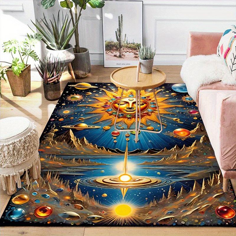 1pc Sun Planet Print, Design Indoor Area Rug - Soft, Anti-Slip, and Durable Gaming Room Decor for Bedroom, Living Room