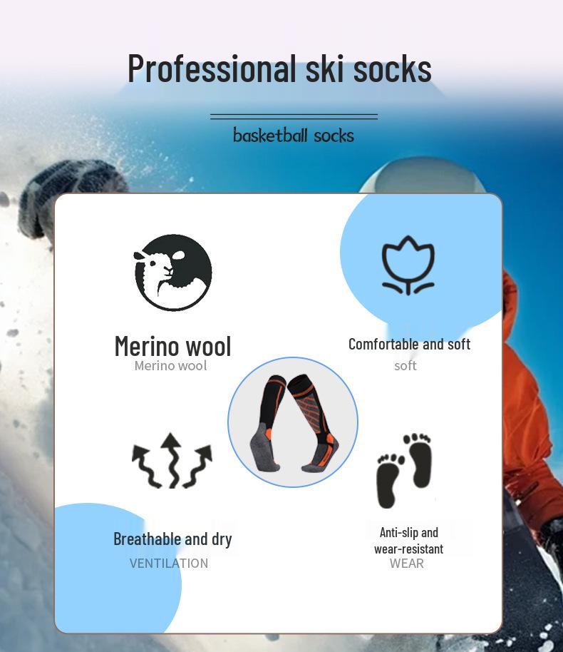 Merino Wool Knee-High Ski Socks: Thick, Warm, Non-Slip, Sweat-Absorbent for Men & Women.