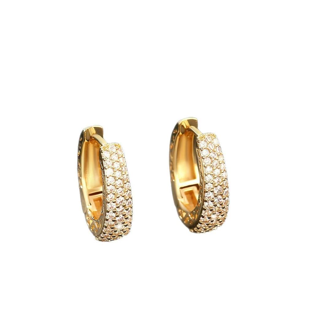 Huitan Boucles d'oreilles créoles creuses couleur or pour femmes pavées de pierres CZ éblouissantes, bijoux de déclaration tendance de luxe pour femmes