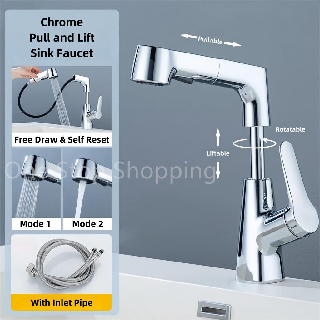Bathroom Faucet Hot Cold Water Sink Mixer Tap Basin Faucets Washbasin Pull Faucet Copper Lifting Pull Faucet Hot and Cold Water