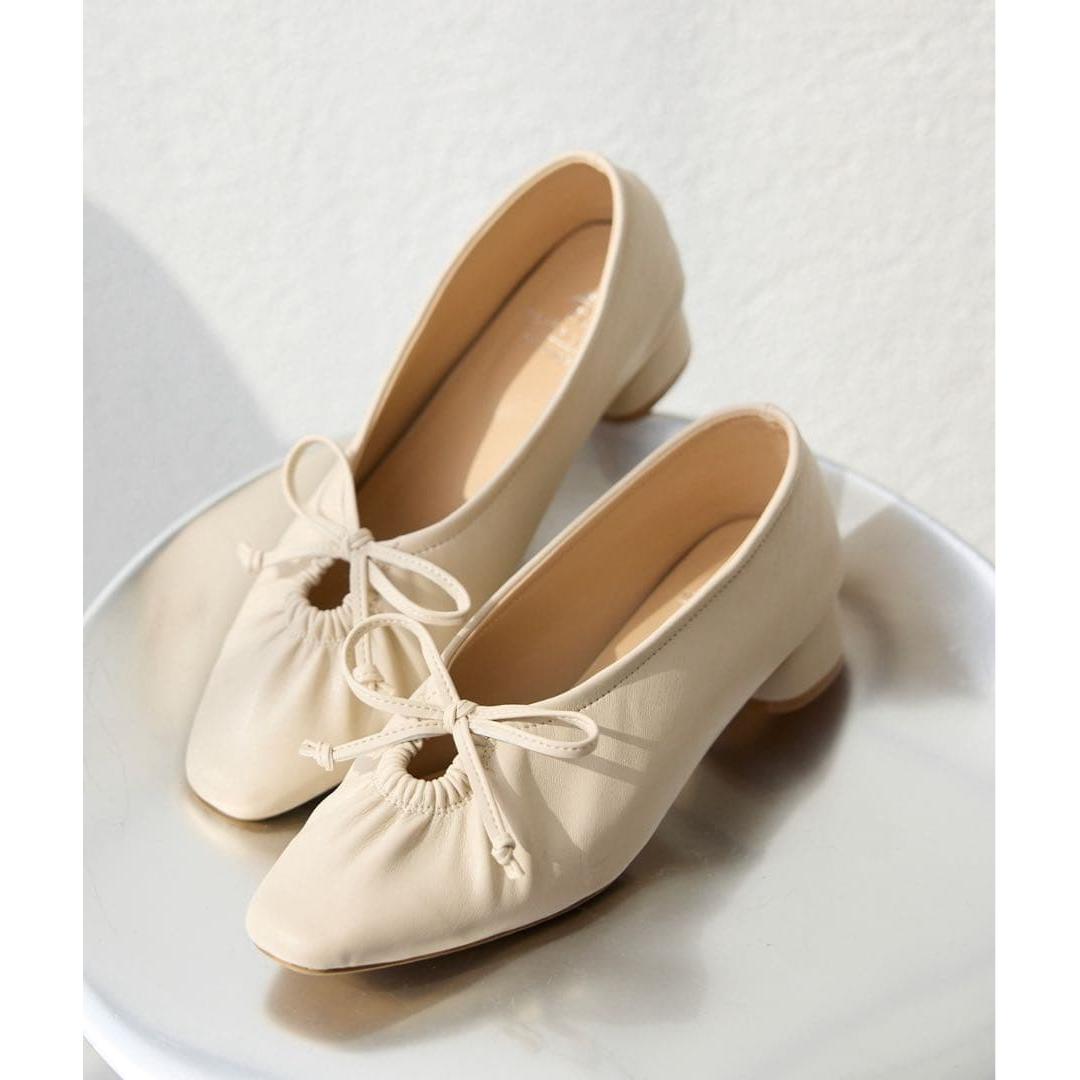ROPE PICNIC Ribbon gathered middle heel pumps