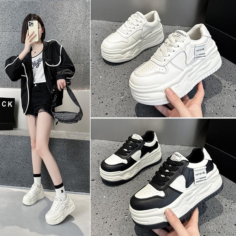 Leather women's casual shoes 2025 spring new thick-soled inner height increase white shoes thick baseplate shoes sports shoes