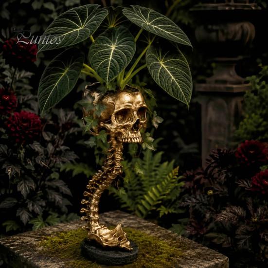 Gothic Home Decor Skull Spine Planter, Resin Skeleton Planter Pot, Horror Halloween Dark Aesthetic Sculpture Flower Vase, Spooky Gifts For Women