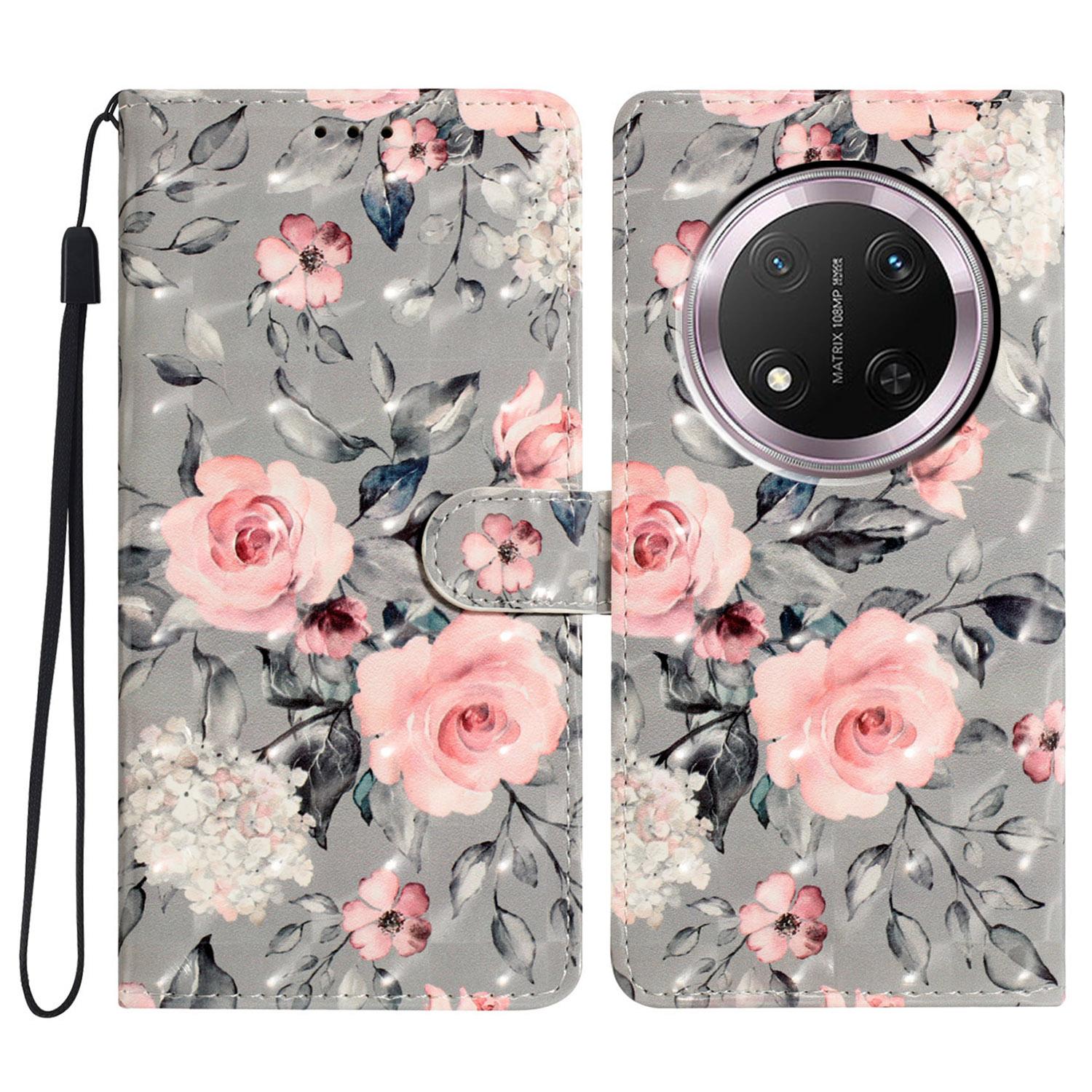 

For Honor Magic7 Lite 5G/X9c 5G/X60 Pro 5G Case PU Leather Wallet Phone Cover 3D Pattern Printing Flowers