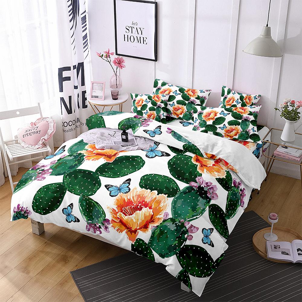 Ensemble Housse de Couette Cactus Taille King Queen Imprimé Jardin Botanique Tropical Plante Verte pour Filles Garçons Ado Ensemble de Literie en Polyester