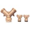 ABUL-3/4 Inch 2 Way Hose Splitter Brass Y Valve Garden Tap Connector With 2 X3/4 Inch Brass Water Tap Outside Tap Kit