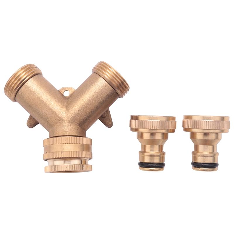 

ABUL-3/4 Inch 2 Way Hose Splitter Brass Y Valve Garden Tap Connector With 2 X3/4 Inch Brass Water Tap Outside Tap Kit золотий