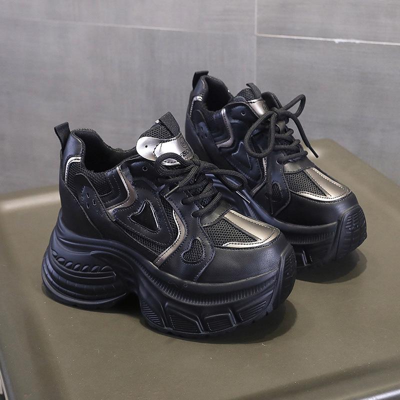 Platform muffin dad shoes women's autumn 2025 new fashion mesh rhinestone women's shoes casual sports little white shoes