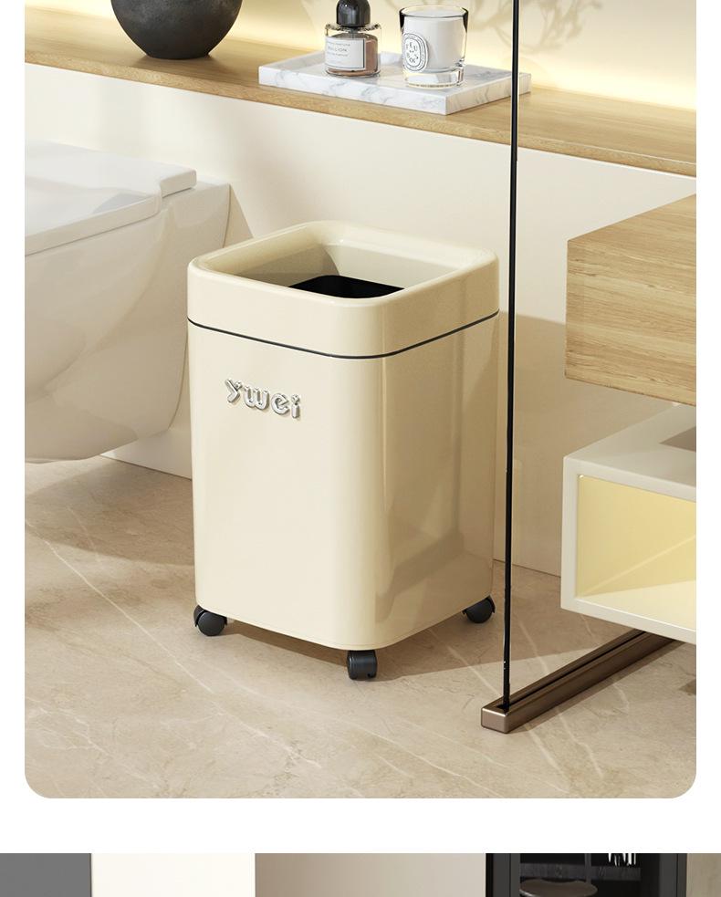 Dual-Use Square Trash Can with Wheels - Light Luxury Wastebasket for Kitchen & Bathroom, Large Capacity