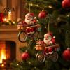 Santa Claus Gift Bag Tags 2Pcs Christmas Riding Bicycle Acrylic Hanging Ornament, Car Lightweight Ornaments Interior Rearview Mirror Charm,